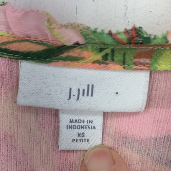 J Jill XSP Petite Tunic Blouse Gauzy Floral Multicolor Artsy Lined Tassels Beach - Picture 6 of 8